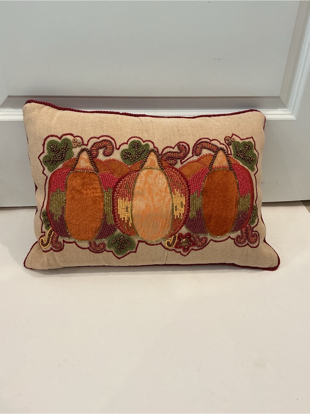 Pier 1 Pumpkins Throw Pillow Beaded Embroidered Fall Decor